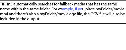 TIP: in5 automatically searches for fallback media that has the same name within the same folder. For example, if you...